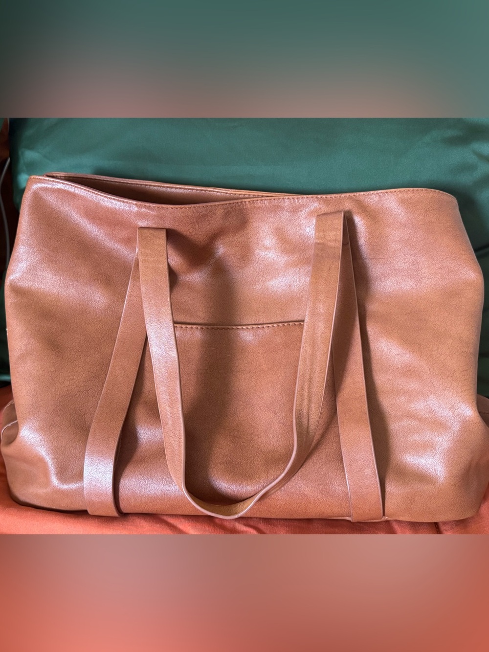 Cognac Brown Vegan Leather Book Bag
